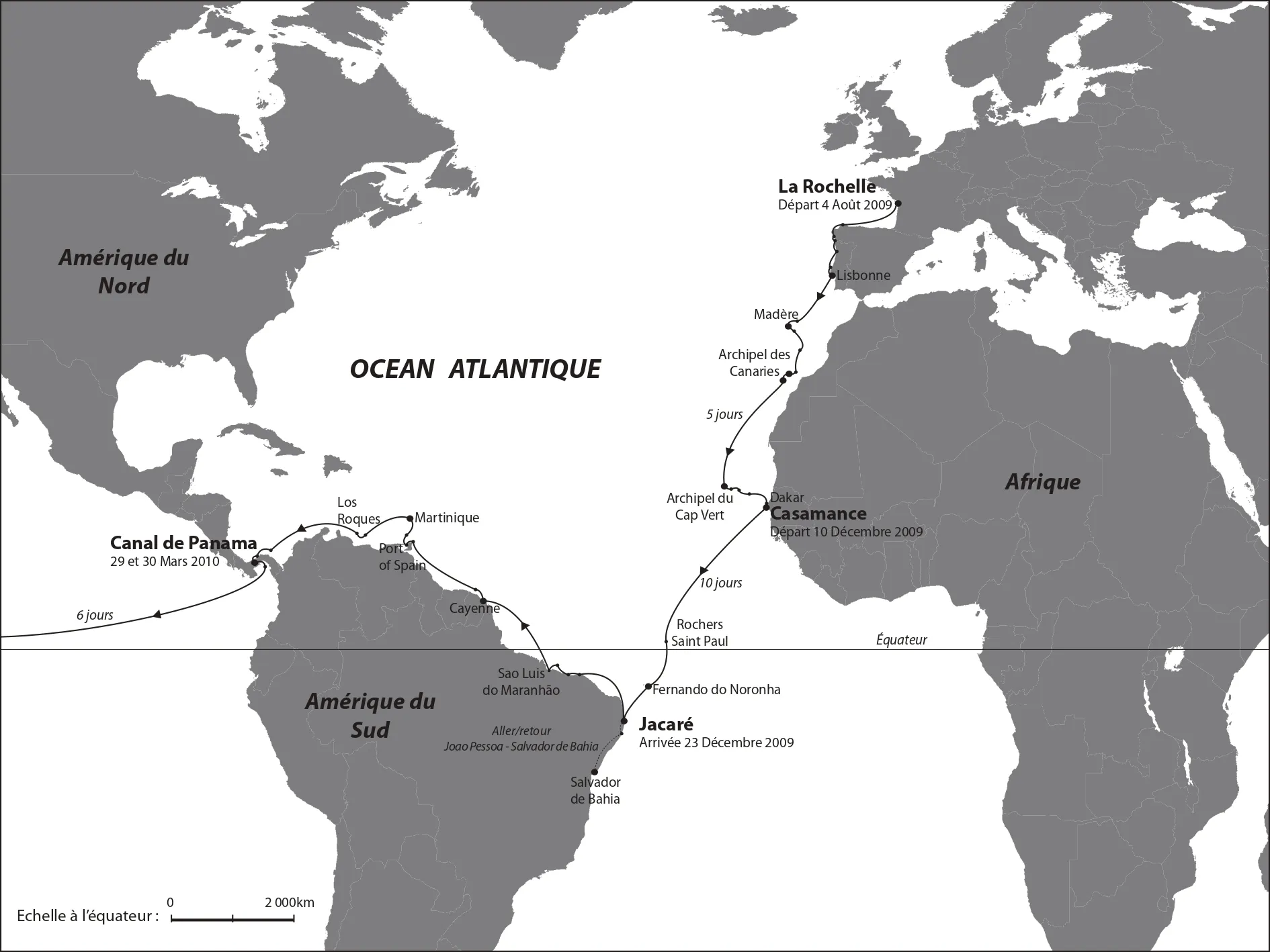 Carte du voyage autour du monde
