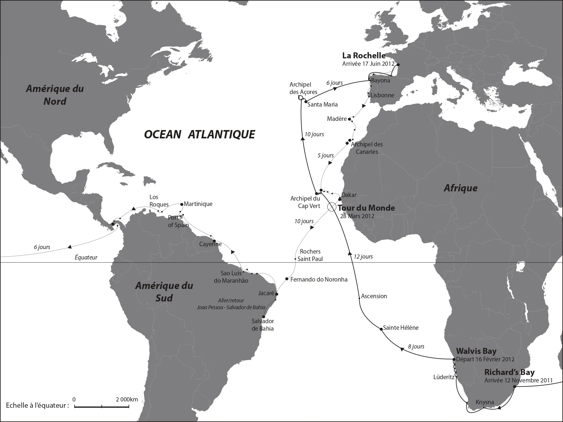 Carte du voyage autour du monde