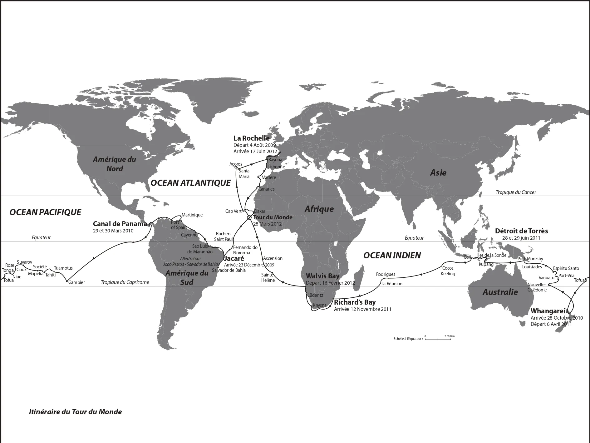 Carte du voyage autour du monde